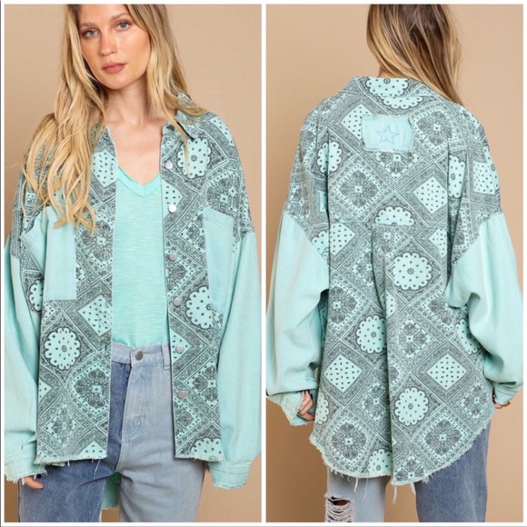★POL★ Mint Green Vintage Cotton Twill Shacket★ - Picture 14 of 14